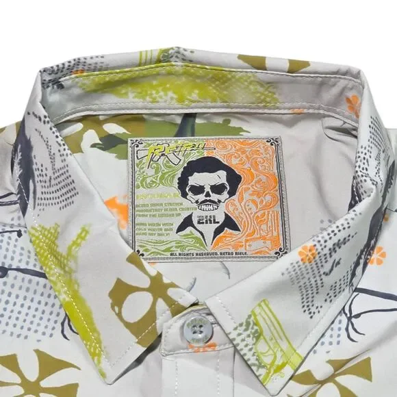 Retro Rifle Escobar Gun Tropical Narcos AOP Button Down Shirt Mens 2XL Bold Rare - Picture 3 of 7